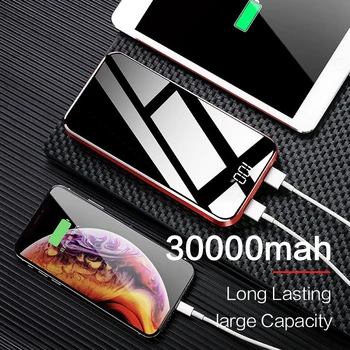 30000mAh Galia Bankas 3 USB Visą Veidrodis Ekrano Greito Įkrovimo Nešiojamas Įkroviklis Išorės Baterija Powerbank Už 