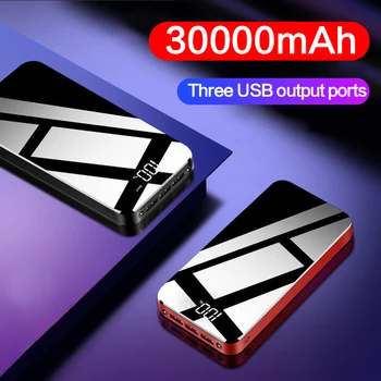 30000mAh Galia Bankas 3 USB Visą Veidrodis Ekrano Greito Įkrovimo Nešiojamas Įkroviklis Išorės Baterija Powerbank Už 