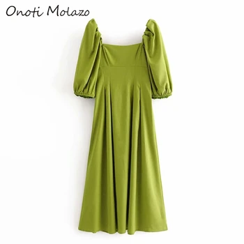 Za*suknelę aikštėje apykaklės sluoksniuotos rankovėmis vasarą žalia elegantiška, ilga suknelė vestidos za atsitiktinis negabaritinių moterų drabužių 2020 vrouw jurk