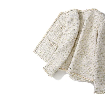 Moteriški elegantiškas, vilnoniai tvido švarkas grandines apdaila priekiniai pleistras kišenės oficialūs švarkai 2019 m. rudens žiemos viršutinių drabužių siuvimas