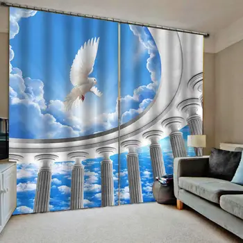 Europos Romėnų Stiliaus Užuolaidų Miegamąjį Kambarį, Užuolaidos, mėlynas dangus, balti debesys Vaikams, Vaikų Kambario Užuolaidos
