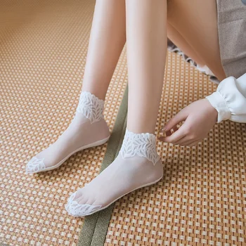 Skaidrus Moterys, Ponios sexy tinklelio šilko kojinės moterų nailono trumpos kojinės su nėrinių didelis elastingumas