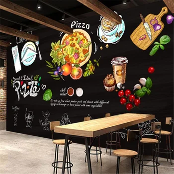Custom Greito Maisto Restoranas, Pramonės ir Dekoro, Sienų Tapetai, 3D Asmeninį Pica Parduotuvė Lentos Fone Sienos Popieriaus 3D