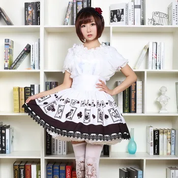 Princesė saldus lolita sijonai iš Pradžių aukštos juosmens Japonijos punk pokerio Lolita klostuotas sijonas su dirželiu nėrinių sijonus GZWY049