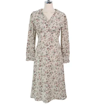 Gražus suknelės Ilgio Moterų Mielas Saldus Dienos Dėvėti Preppy Stilius Korėja, Japonija Dizainas Gėlių Spausdinti Vintage Marškinėliai Suknelė 10325