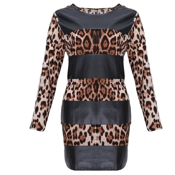 Bigsweety Naujas Mados Kratinys Slim Suknelė Moterims Leopardas Spausdinti Mini Suknelės Rudenį Ilgomis Rankovėmis Chic Bodycon Suknelės Vestidos
