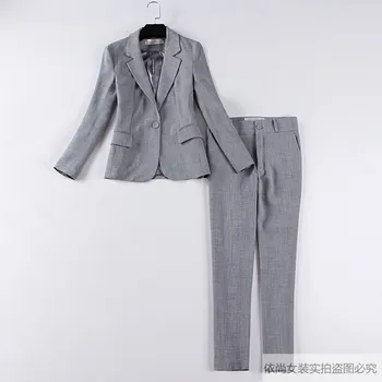 Moterų verslo, darbo kostiumas Rudenį naujų ilgomis rankovėmis, pilkos spalvos švarkas Kelnės tinka Moterų office dviejų dalių 2019 aukštos kokybės