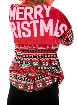 Moterų Kalėdų Megztiniai, ilgomis Rankovėmis Atsitiktinis Palaidų Animacinių filmų Laiškas Išspausdintas Puloveris Kalėdų Marškinėliai Topai Susagstomi megztiniai