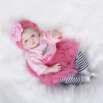 55cm Full Body Silikono Atgimsta Mergina Baby Doll Žaislas Tikroviška Rožinė Princesė Dress Naujagimių Mielas Lėlės Gimtadienio Dovana Maudytis Žaislas