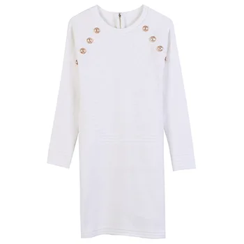 Prekės kilimo ir tūpimo Tako Dizainerių Suknelė 2020 M. Derliaus Aukso Mygtukai O-kaklo, ilgomis Rankovėmis Megzti Mini Suknelės Moterims Balta/Juoda vestidos