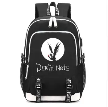 Death Note Kuprinė su USB Įkrovimo lizdas ir Lock &Ausinių sąsaja Kolegijos Studentų Darbo Mochilas kuprinės mokykla