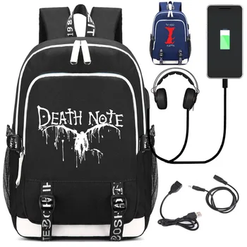 Death Note Kuprinė su USB Įkrovimo lizdas ir Lock &Ausinių sąsaja Kolegijos Studentų Darbo Mochilas kuprinės mokykla