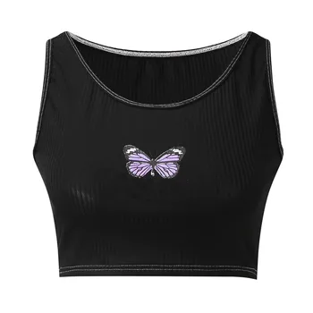 Moterų Mados drugelis spausdinti tankų топ Ponios Sexy Cami Sūpynės Vest Clubwear pasėlių viršuje korsetas viršuje топ женский y2k viršų