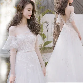 Paplūdimys vestuvių suknelė ilgomis rankovėmis 2020 plus size mariage princesė paprasta linija, seksualus, baltos spalvos prabanga novias paplūdimio suknelė nekilnojamojo kaina
