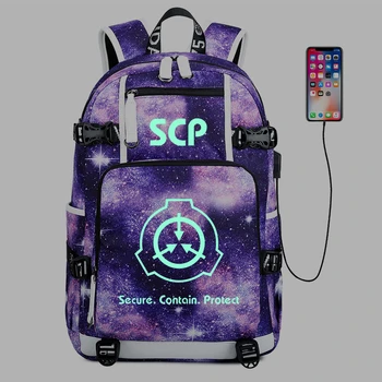 SCP Foundation Gali Šviesti Kuprinė USB Mokamas Mokyklos Maišą Šviesos SCP Mokyklos Maišą Studentų Anime Kuprinė Žvaigždėtas Dangus Cool