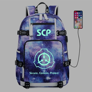 SCP Foundation Gali Šviesti Kuprinė USB Mokamas Mokyklos Maišą Šviesos SCP Mokyklos Maišą Studentų Anime Kuprinė Žvaigždėtas Dangus Cool