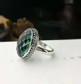 Green Crystal Žiedą, Moterims, Rankų Darbo Grynas 925 Sidabras Natūralus Akmuo Derliaus Nereguliarus Aukštos Kokybės Sidabro Žiedas Fine Jewelry