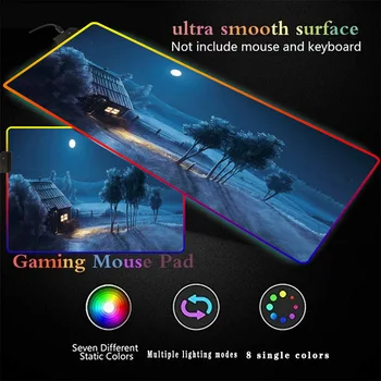 Žaidimų Pelės Mygtukai Naktį Kaime Modelis RGB Didelis Pelės Mygtukai LED Šviesos Spalvų Apšvietimas Kompiuterio, Nešiojamojo kompiuterio Stalas Kilimėlis