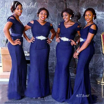 Navy Blue Undinė Ilgai Bridesmaid Dresses Su Skiedra Diamond Varčias 2019 M. Didmeninės Afrikos Vestuvių Svečias Šalis Suknelė Tinkinti