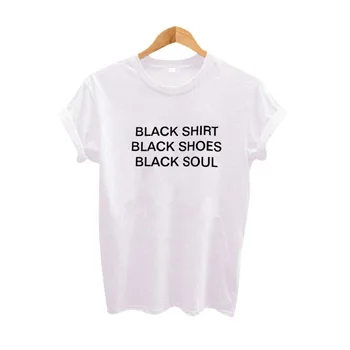 Stalviršiai, Vyriški Drabužiai, marškinėliai Tumblr Hipster Moterų s Harajuku Juodi Marškinėliai Juodi Batai Juoda Siela Vasaros Juokinga