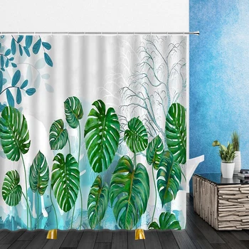 Karikatūros Lapai Dušo Užuolaidos Žalieji Augalai, Gėlės, Kaktusas Kraštovaizdžiu 3D Vonios kambarys, Namų Dekoro Vandeniui Poliesterio Audinio Užuolaidos