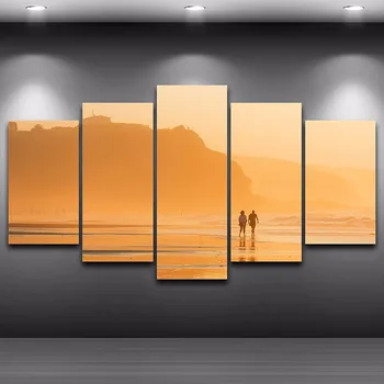 Drobė, Tapyba, Plakatas Sienos Meno Kambarį Atspausdinta 5 PiecePcs Saulėlydžio, Sutemų Beach View Šiuolaikinių HD Pagrindų Namų Dekoro Nuotraukos