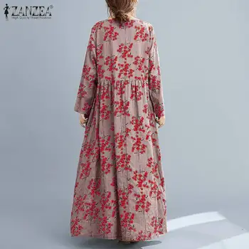 Bohemijos Pavasario Sundress 2021 ZANZEA Derliaus Gėlių Spausdinti Ilga Suknelė Moterims ilgomis Rankovėmis Prarasti Vestidos Šalies Maxi Skraiste Femme