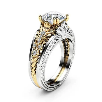 Seanlov 2019 Prabangių Vestuvių, Sužadėtuvių Sidabro Spalvos Žiedai Moterims Aukso Gėlių Lapų Balta CZ Stone Pažadai Žiedai, Papuošalai