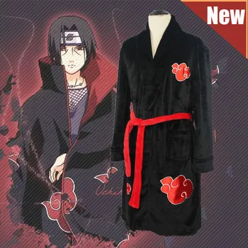 Naruto Cosplay Chalatas Akatsuki Uchiha Itachi Flanelė Pižama Suaugusiųjų Unisex Žiemą Šilta, Naktiniai Drabužiai Sleepwear Kimono Skraiste