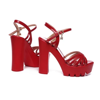 TIMETANG13cm super storas kulnas modelis su raudona vestuvių batai cheongsam podiumo aukštakulniais mados moterų didelio dydžio sandalsE1282