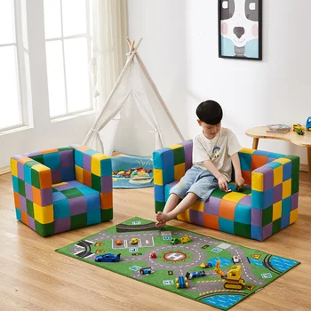 Vaikų sofa-lova, kūdikio puikus PU odos sofos, vieno ir dviejų spalvų atitikimo grotelės magic cube sofa, kėdė skaityti