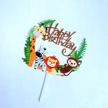 Mielas Animacinių filmų Džiunglių Šalies Gyvūnų Happy Birthday Cake Toppers Beždžionė Laišką Akrilo Desertas Pyragas Apdaila Vaikams, Gimtadienis