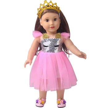 18 Colių Amerikos Lėlės Mergaitės Sijonas Rožinė Princesė Dress + Golden Crown Naujagimiui Žaislai Tinka Priedai 40-43 Cm Berniukas Lėlės c838