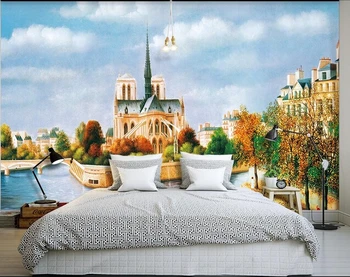 Vartotojo 3D freskomis,Europos pasakų miestas kraštovaizdžio aliejaus tapybai papel de parede,gyvenamasis kambarys su sofa-lova, TV wall miegamojo sienos popieriaus