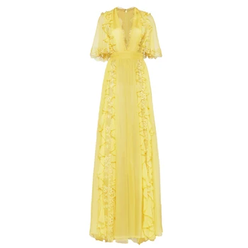 2020 metų Vasaros Boho Atostogų Šifono Maxi Suknelė Moterims Derliaus kilimo ir tūpimo Tako Elegantiškas V-kaklo, Nėriniai Kratinys Raukiniai, Ilgos Suknelės, Šaliai