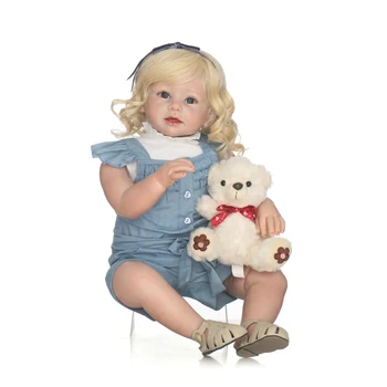 28inch 71cm Silicio Atgimsta Vaikiška Lėlė Baby Doll Mergina Su ilgais Tiesiai Auksinių Plaukų, Drabužių, Perukų Boneca Tikroviška Mielas Dovanas Žaislas
