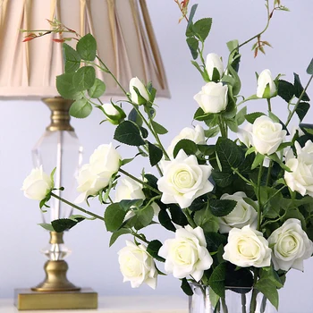 5vnt 5 galvos flanelė rose dirbtinių gėlių namų puošybai netikrą gėlių puokštė vestuvių kelias veda modeliavimas rožių gėlių filialas
