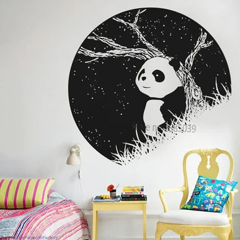 Panda Naktį night scene Vinilo Sienos Lipdukas Kambarių Bendrabučio Namų Sienos Meno Dekoro Freskomis Nuimamas Unikalus Tapetai Naujas LC814