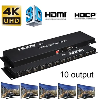 HDMI 2.0 4K HDMI Splitter 1 x 10 1080P 3D Vaizdo Keitiklis Platintojas 1-10 Iš EDID RS232 už PS4 Cmaera Nešiojamojo KOMPIUTERIO Į HDTV TV