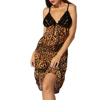 Nightdress Namuose Dėvėti Vasarą Seksualus Leopard NightDress naktinis klubas Stiliaus Mados 2020 NAUJA Seksuali Dirželis Viršuje Skraiste Vasaros Moterų Sleepwear