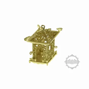 27x25x14MM Rose Aukso, Sidabro, Žalvario Kinų Stiliaus Senovės Architektūros Sedanas 