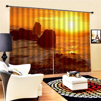 Nuotrauka Blackout 3D Užuolaidos Gyvenimo Kambario, Miegamasis Dangaus ir jūros yra aukso užuolaidos