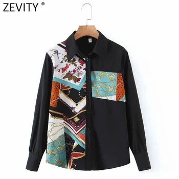 Zevity 2021 Naujas Moterų Derliaus Grandinės Spausdinti Kratinys Juoda Smock Moteriška Palaidinė ilgomis Rankovėmis Kimono Marškiniai, Elegantiškos Blusas Viršūnes LS7672