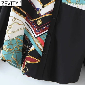 Zevity 2021 Naujas Moterų Derliaus Grandinės Spausdinti Kratinys Juoda Smock Moteriška Palaidinė ilgomis Rankovėmis Kimono Marškiniai, Elegantiškos Blusas Viršūnes LS7672
