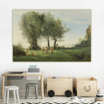 Citon Jean Baptiste Camille Corot《Ronde D'Amours. Saulėtekio》Drobė Meno Aliejaus tapybos Paveikslų Fone Sienų Dekoras Namų Puošybai