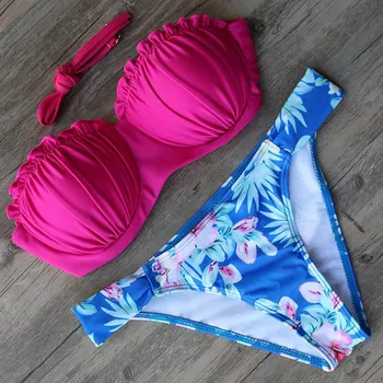 Iki 2017 m. Vasaros Sexy Diržas Kamšalu Rožinė Plaukti Kostiumas Maudymosi kostiumas, Paplūdimio Push Up Mažas Juosmens Violetinė Moterų maudymosi Kostiumėliai, Brazilijos Bikini Komplektas