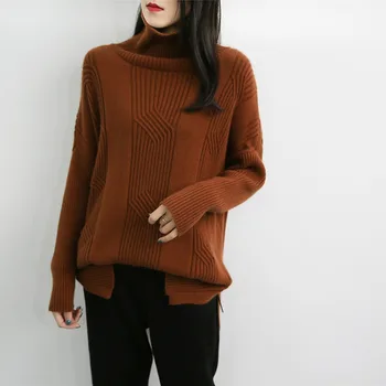 Rudenį ir žiemą naujas moterų kašmyro megztinis aukšta apykakle mados gaubtu prarasti minkštas šiltas grynas kašmyro megztinis storas