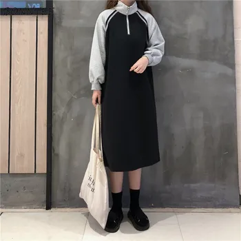 Hoodies Moterų Stovėti Apykaklės Kratinys Laisvalaikio Paprastas Ilgas Puloveriai Moterų Korėjos Stiliaus Minkštas Madingų Drabužių Kawaii Harajuku Stiliumi