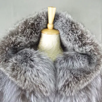 FURSARCAR Moterų Nekilnojamojo Sidabrinės Lapės Kailiniai Ilgi Paltai Su Kailio Gaubtas Prabanga Žiemos Natūralus Sveikos Odos Kailinius Hoodies Šiltas Moterų Outwear