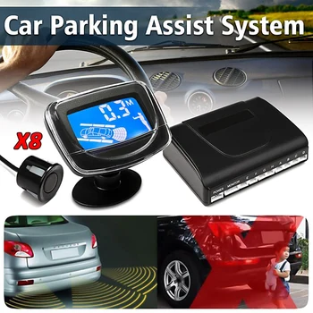Belaidžio Parkavimo Jutiklis LCD Kit 8 Jutikliai Prieš ir Po Automobilio Atbulinės eigos garsinis signalas Auto Signalizacijos Sistemos